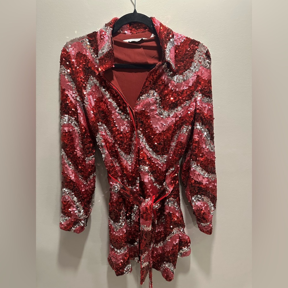 & Other Stories Red and Pink Sequin Dress
